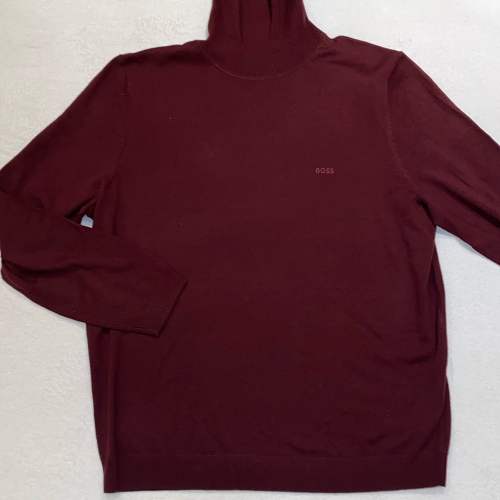 Hugo Boss Regular Fit Rollneck turtleneck Sweater maroon extra fine wool Sz XXL